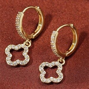 1pc Cubic Zirconia Flower Decor Drop Earrings Copper Jewelry